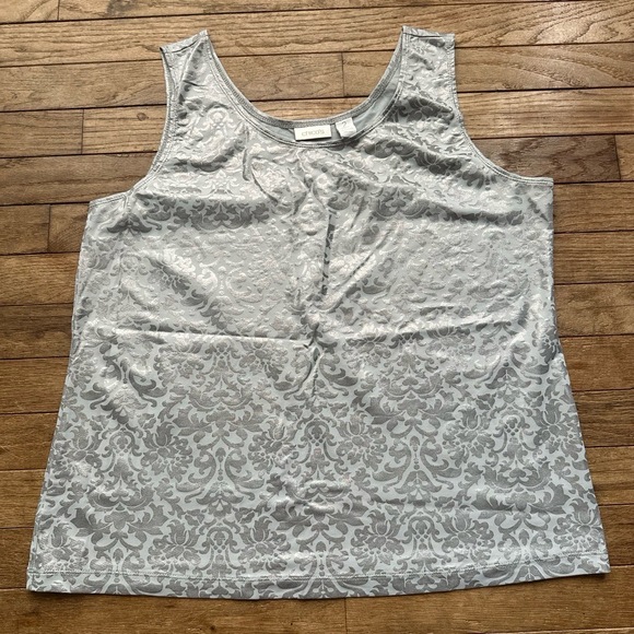 Chico's Silver Damask Sleeveless Tank Womens‎ Size M - 2 Metallic Elegant Chic - Picture 2 of 5